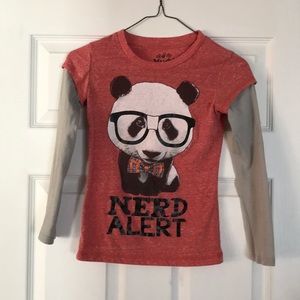 MUDD Girls Nerd Alert Panda Bear With Glasses Long Sleeve Shirt XS